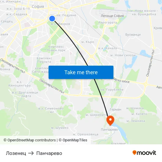 Лозенец to Панчарево map