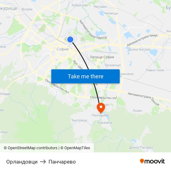 Орландовци to Панчарево map