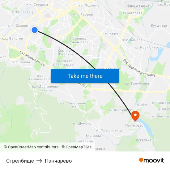 Стрелбище to Панчарево map