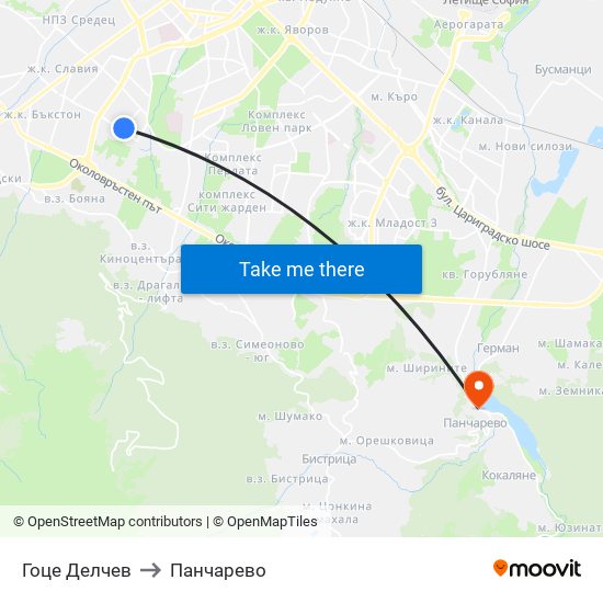 Гоце Делчев to Панчарево map