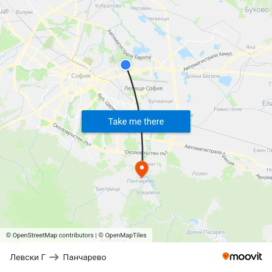 Левски Г to Панчарево map