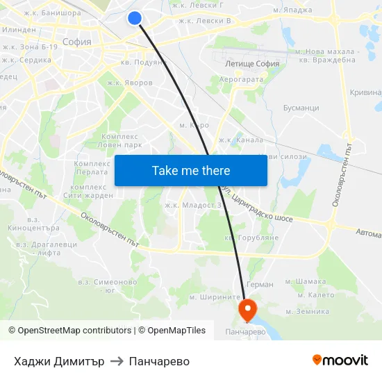 Хаджи Димитър to Панчарево map