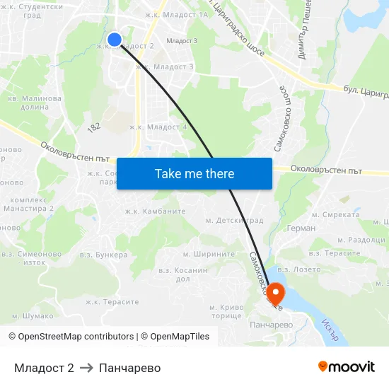 Младост 2 to Панчарево map