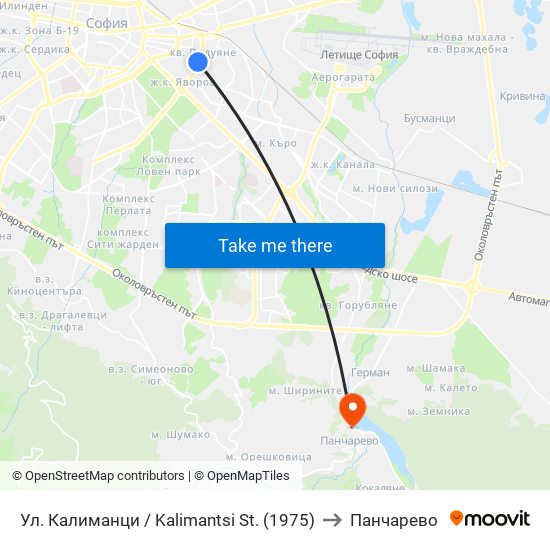 Ул. Калиманци / Kalimantsi St. (1975) to Панчарево map