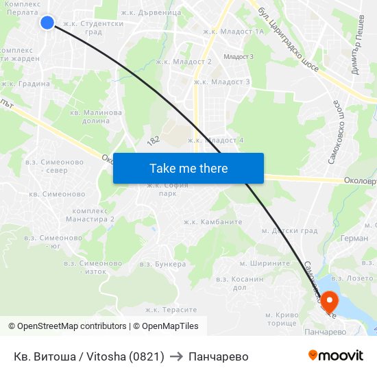 Кв. Витоша / Vitosha (0821) to Панчарево map