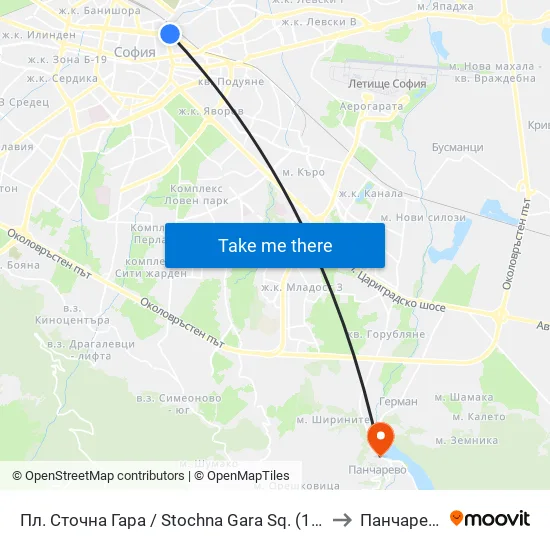Пл. Сточна Гара / Stochna Gara Sq. (1316) to Панчарево map