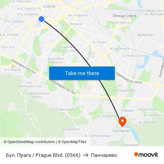 Бул. Прага / Prague Blvd. (0366) to Панчарево map