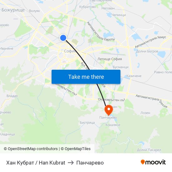 Хан Кубрат / Han Kubrat to Панчарево map