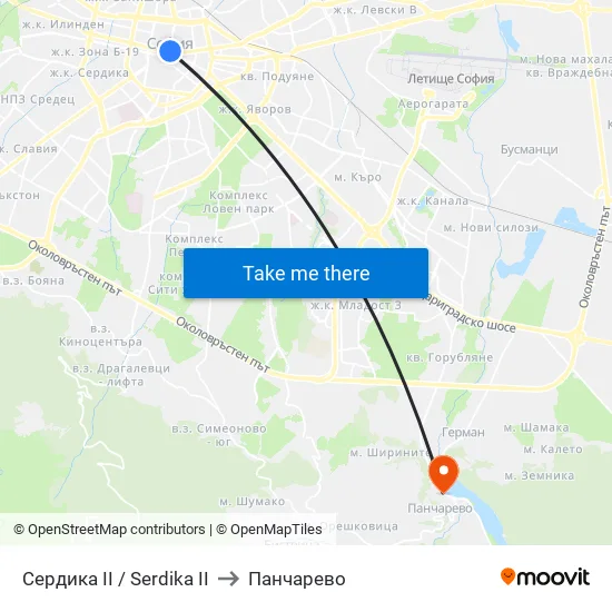 Сердика II / Serdika II to Панчарево map