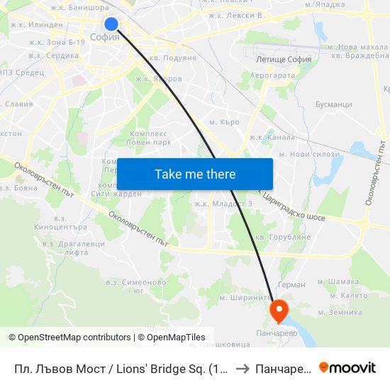 Пл. Лъвов Мост / Lions' Bridge Sq. (1278) to Панчарево map