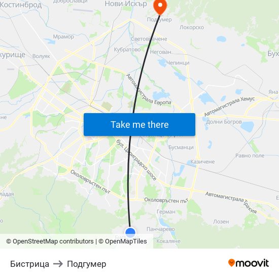 Бистрица to Подгумер map