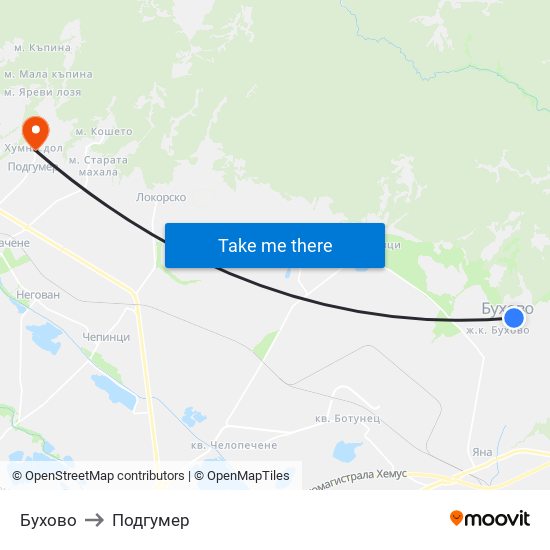 Бухово to Подгумер map