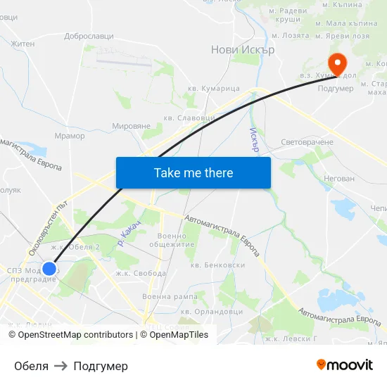 Обеля to Подгумер map