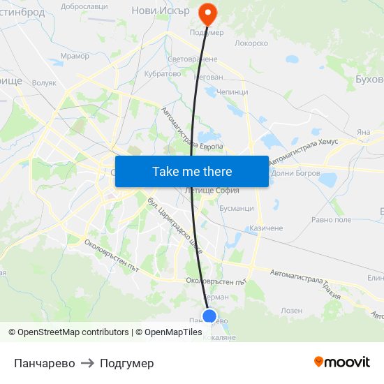 Панчарево to Подгумер map