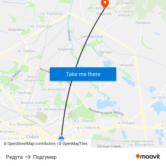 Редута to Подгумер map