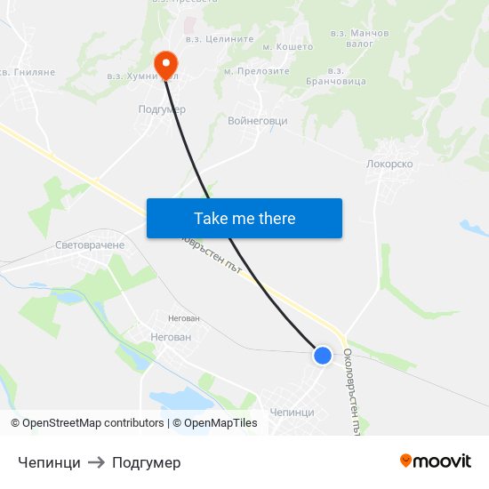 Чепинци to Подгумер map