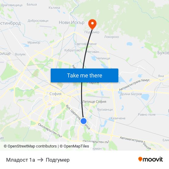 Младост 1а to Подгумер map