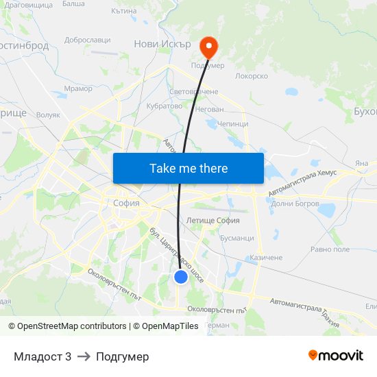 Младост 3 to Подгумер map