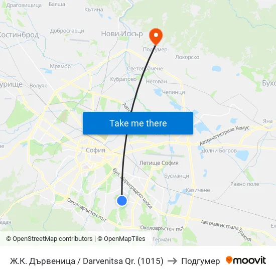 Ж.К. Дървеница / Darvenitsa Qr. (1015) to Подгумер map