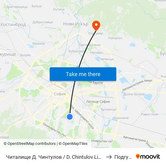 Читалище Д. Чинтулов / D. Chintulov Library (2366) to Подгумер map