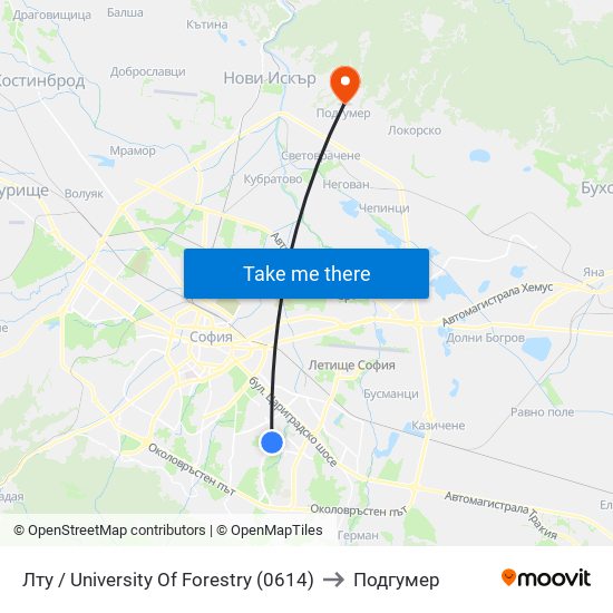 Лту / University Of Forestry (0614) to Подгумер map