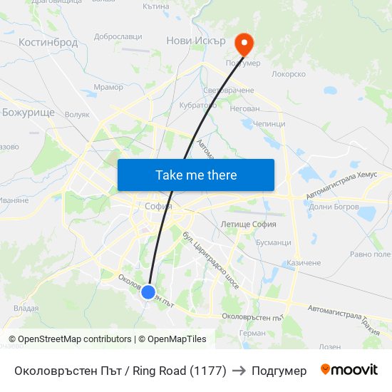 Околовръстен Път / Ring Road (1177) to Подгумер map