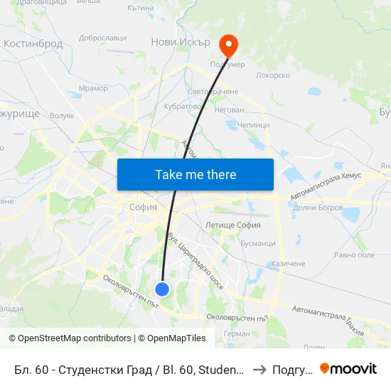 Бл. 60 - Студенстки Град / Bl. 60, Students' Town (2507) to Подгумер map