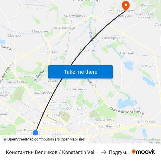 Константин Величков / Konstantin Velichkov to Подгумер map