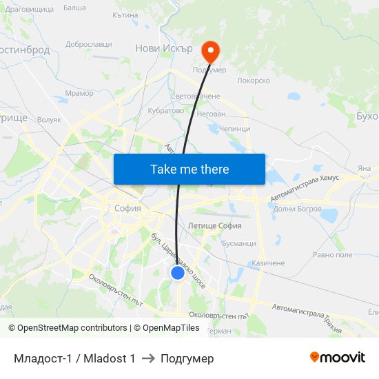 Младост-1 / Mladost 1 to Подгумер map