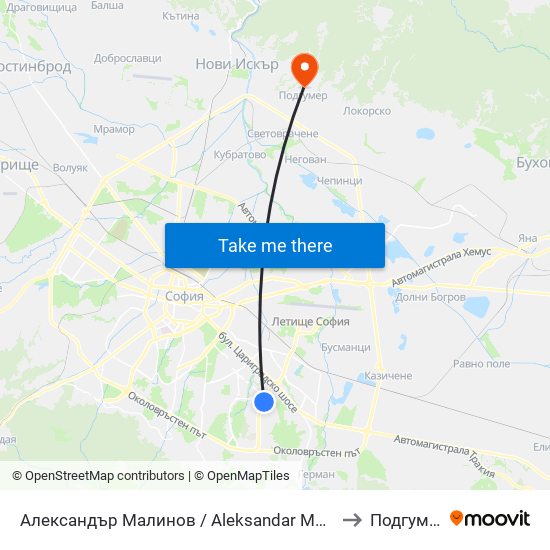 Александър Малинов / Aleksandar Malinov to Подгумер map