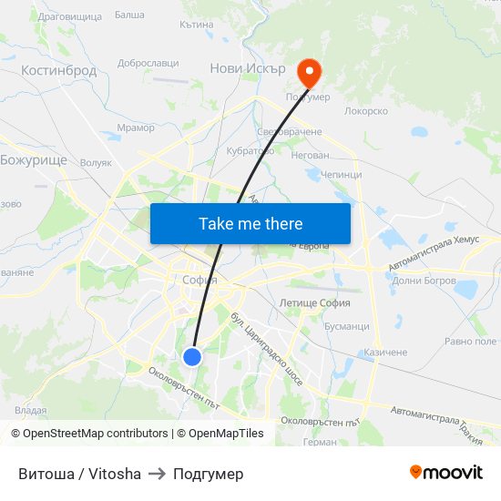 Витоша / Vitosha to Подгумер map