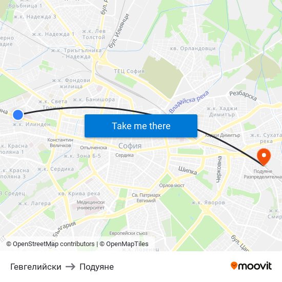 Гевгелийски to Подуяне map