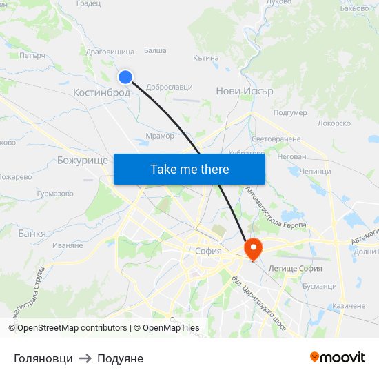 Голяновци to Подуяне map