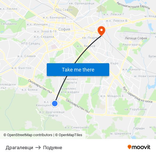 Драгалевци to Подуяне map