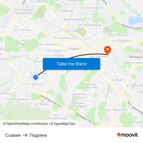 Славия to Подуяне map