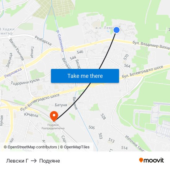 Левски Г to Подуяне map