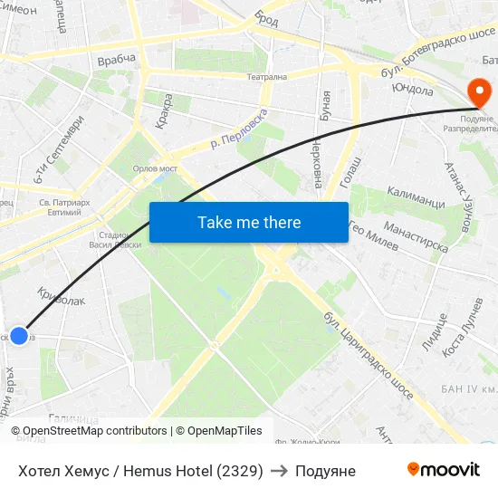 Ⓜ️ Хотел Хемус / Hemus Hotel (2329) to Подуяне map