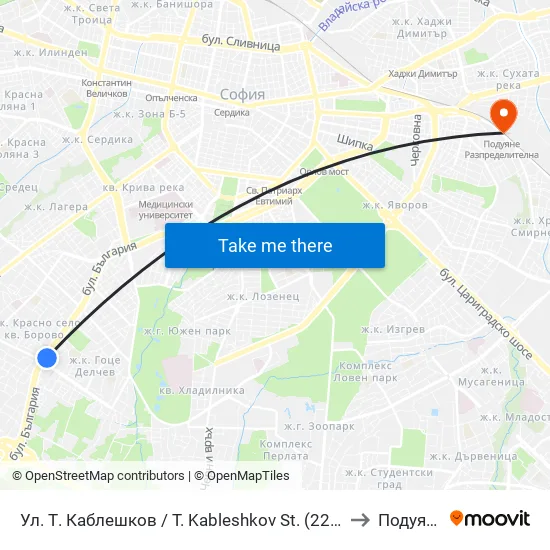 Ул. Т. Каблешков / T. Kableshkov St. (2213) to Подуяне map