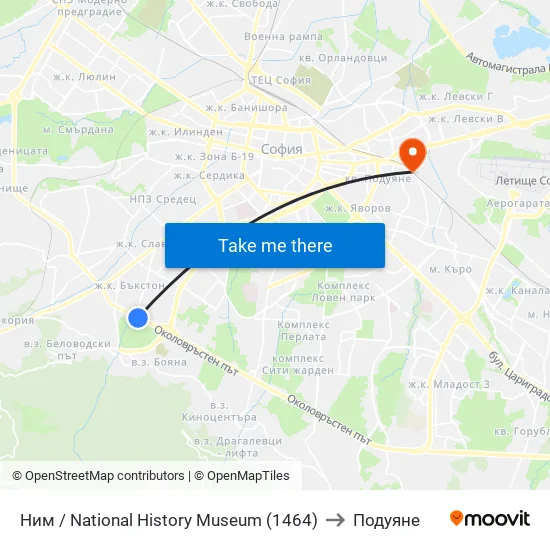 🎨 Ним / National History Museum (1464) to Подуяне map