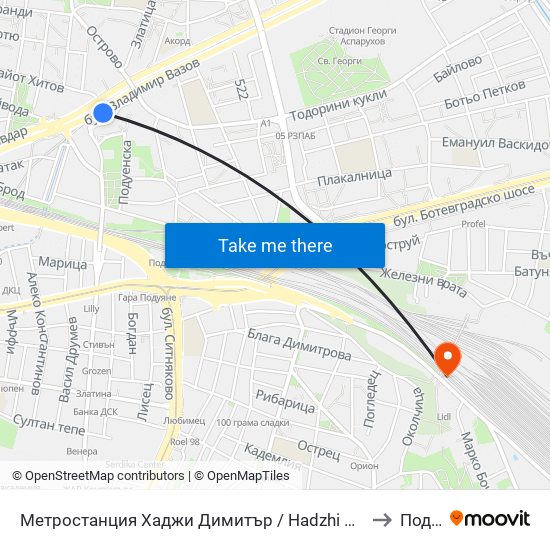 Метростанция Хаджи Димитър / Hadzhi Dimitar Metro Station (0303) to Подуяне map