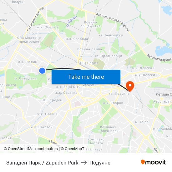 Западен Парк / Zapaden Park to Подуяне map