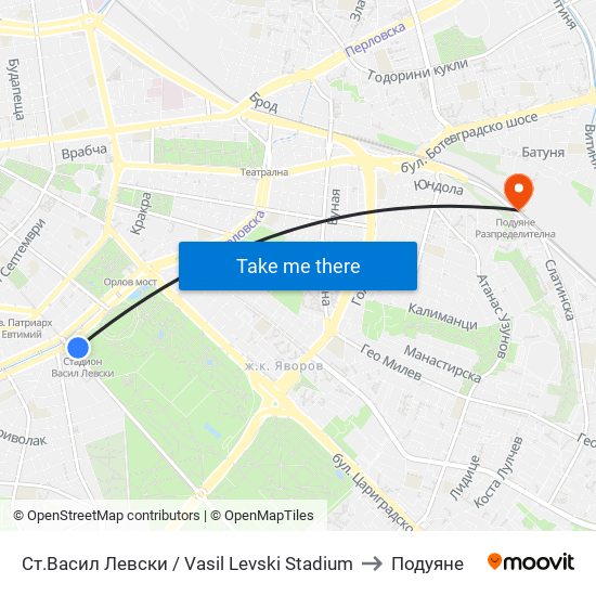 Ст.Васил Левски / Vasil Levski Stadium to Подуяне map