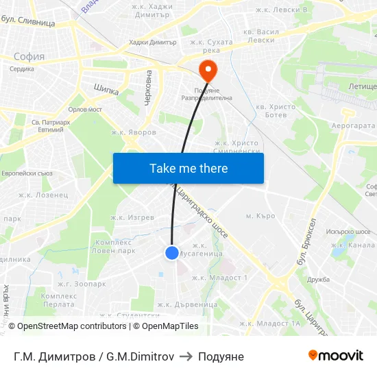 Г. М. Димитров / G. M. Dimitrov to Подуяне map