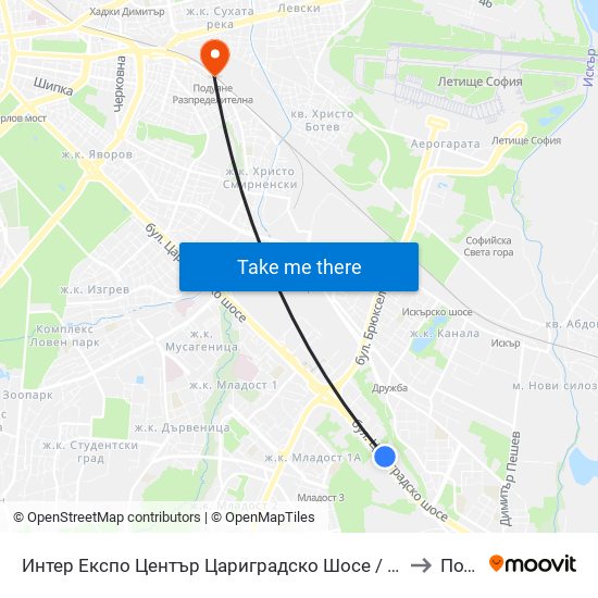 Интер Експо Център Цариградско Шосе / Inter Expo Center – Tsarigradsko Shose to Подуяне map