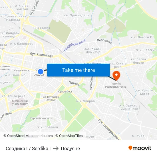 Сердика I / Serdika I to Подуяне map