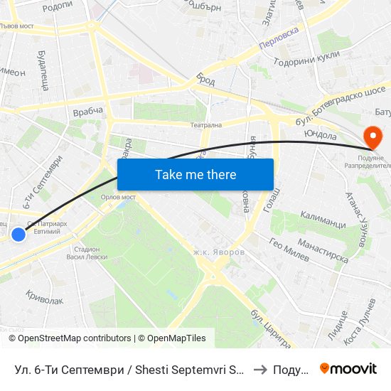 Ул. 6-Ти Септември / Shesti Septemvri St. (1806) to Подуяне map