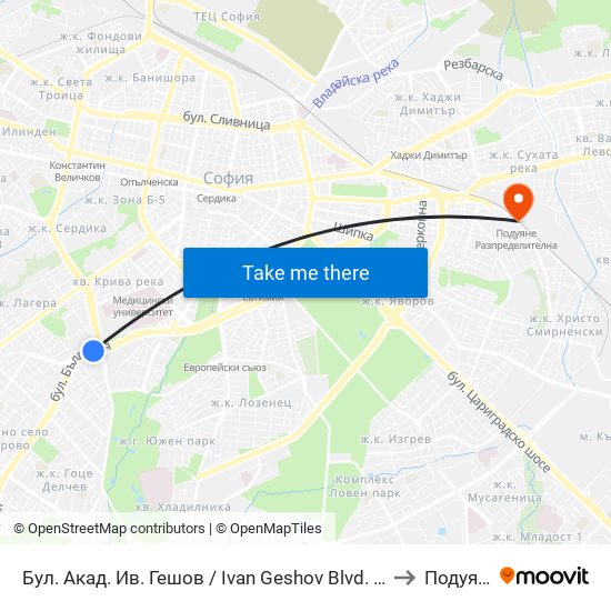 Бул. Акад. Ив. Гешов / Ivan Geshov Blvd. (0275) to Подуяне map