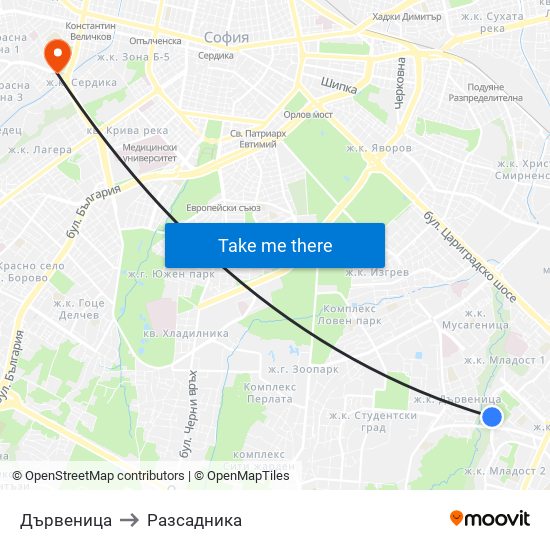 Дървеница to Разсадника map