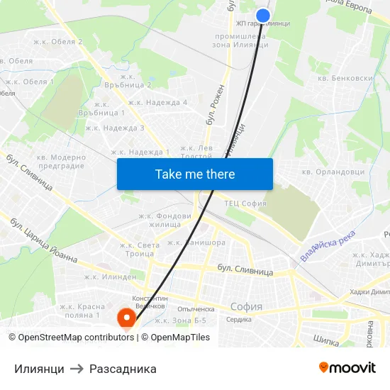 Илиянци to Разсадника map