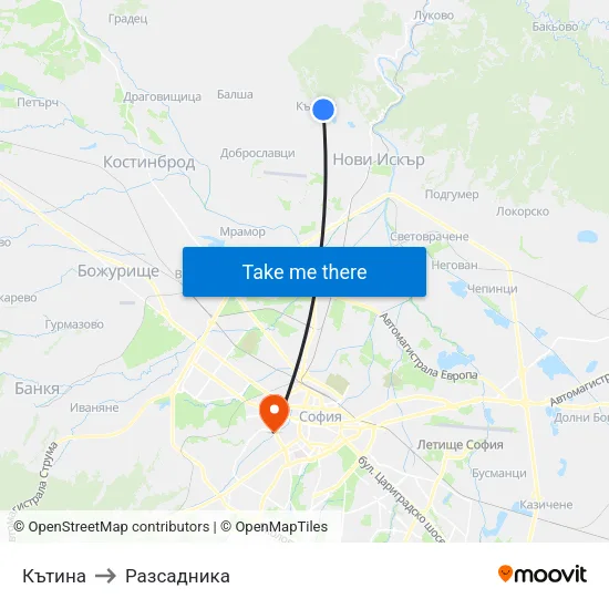 Кътина to Разсадника map